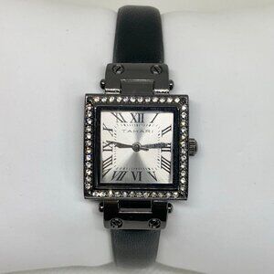 Tahari women watch black tone square case 23mm rhinestones running
